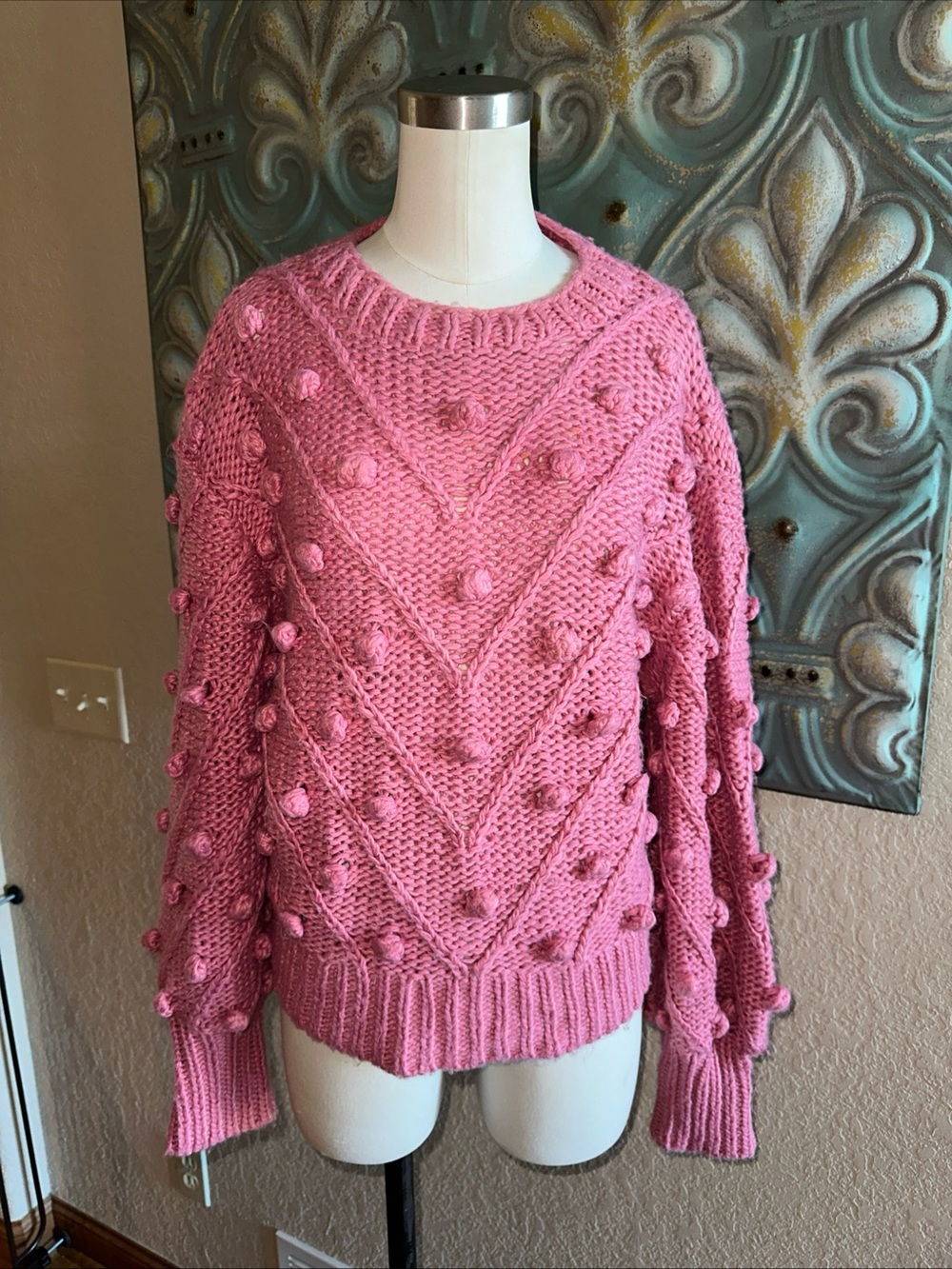C/MEO Collective Pink Bobble-Detail Crewneck Sweater
